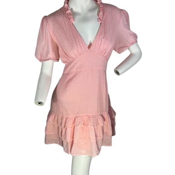 Neon Rose Dresses & Skirts - NEON Rose Ruffle V-Neck Pink Fit and Flair Dress with Swiss Dots & Ruffle Hem L